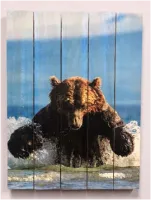 Картина "Медведь на речке" 30*40 см на дереве Ж014, ПЭМ картина "медведь на речке" 30*40 см на дереве ж014, пэм