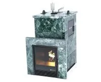 печь для бани изистим сочи м2 premium в полноценном кожухе из змеевика вход справа, футеровка