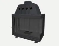 Топка каминная Альфа 1000 RВ два стекла правая с черным шамотом патрубок ф250, ЭкоКамин  топка каминная альфа 1000 rв два стекла правая с черным шамотом патрубок ф250, экокамин