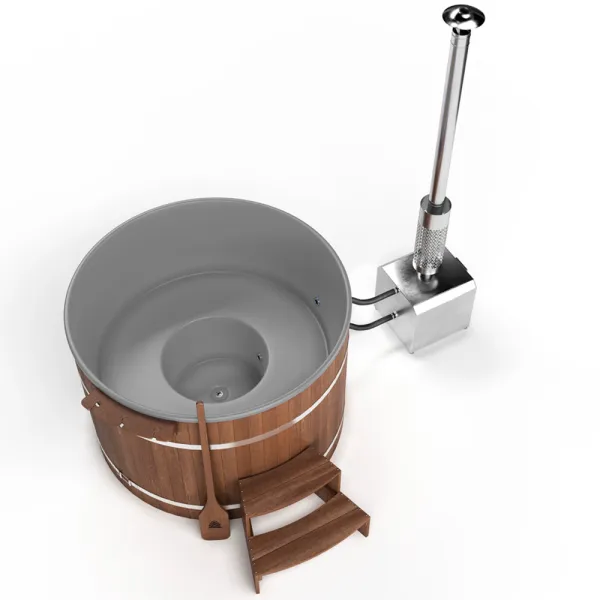 купель шишка с пластиковой вставкой 2000мм (серая чаша/темный фасад) в комплекте печь