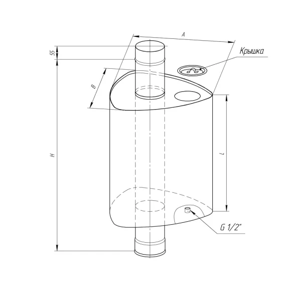 бак феррум комфорт самоварного типа 67 л нержавеющий (aisi 201/1,0 мм) ф115 мм треугольный #